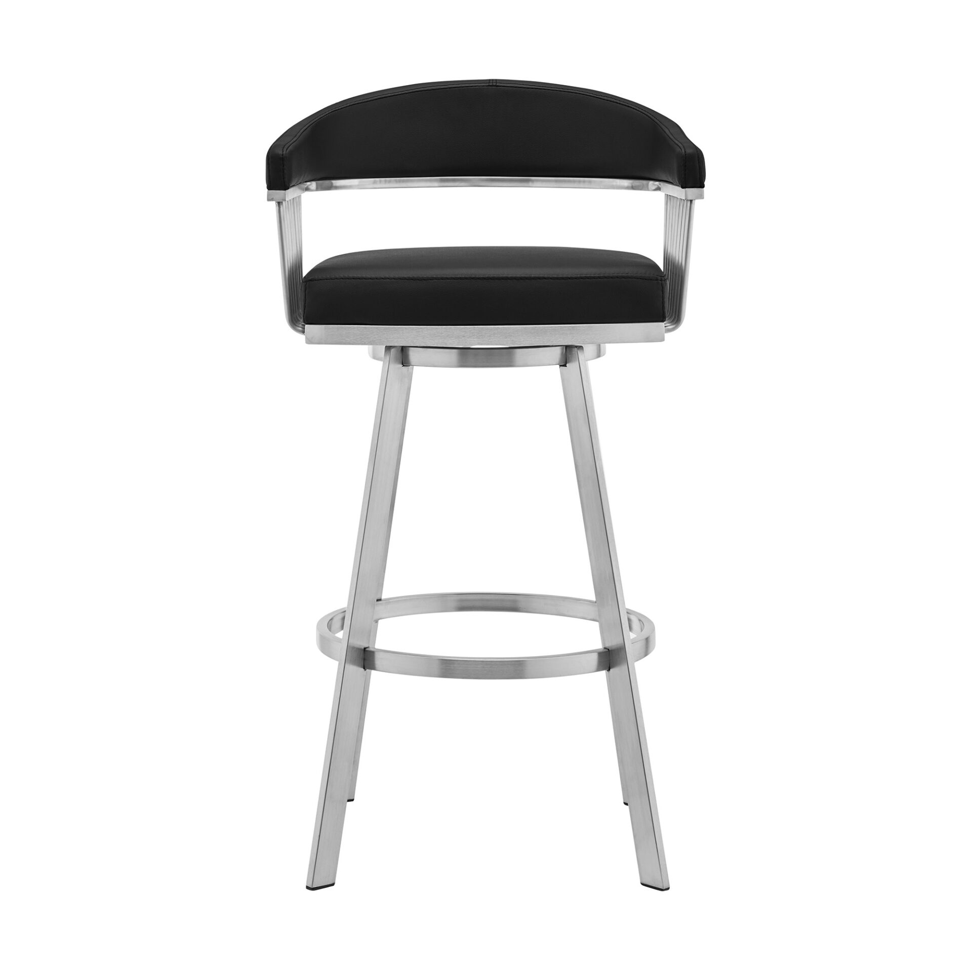 29-Inch Black and Silver Swivel Backless Bar Stool with Footrest 2 29-Inch Black and Silver Swivel Backless Bar Stool with Footrest - Image 2