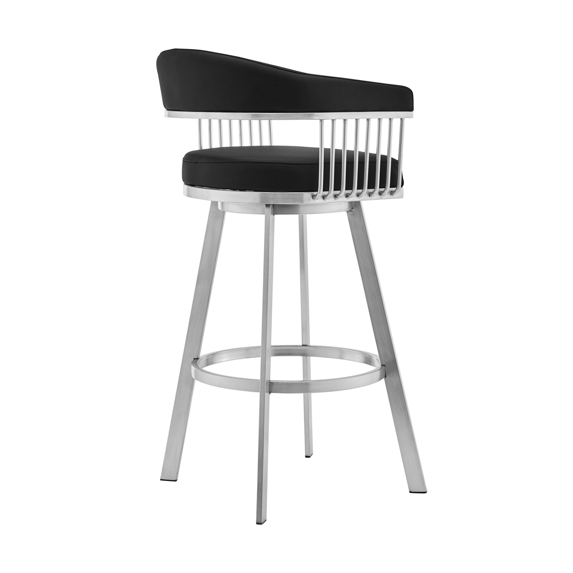 29-Inch Black and Silver Swivel Backless Bar Stool with Footrest 3 29-Inch Black and Silver Swivel Backless Bar Stool with Footrest - Image 3