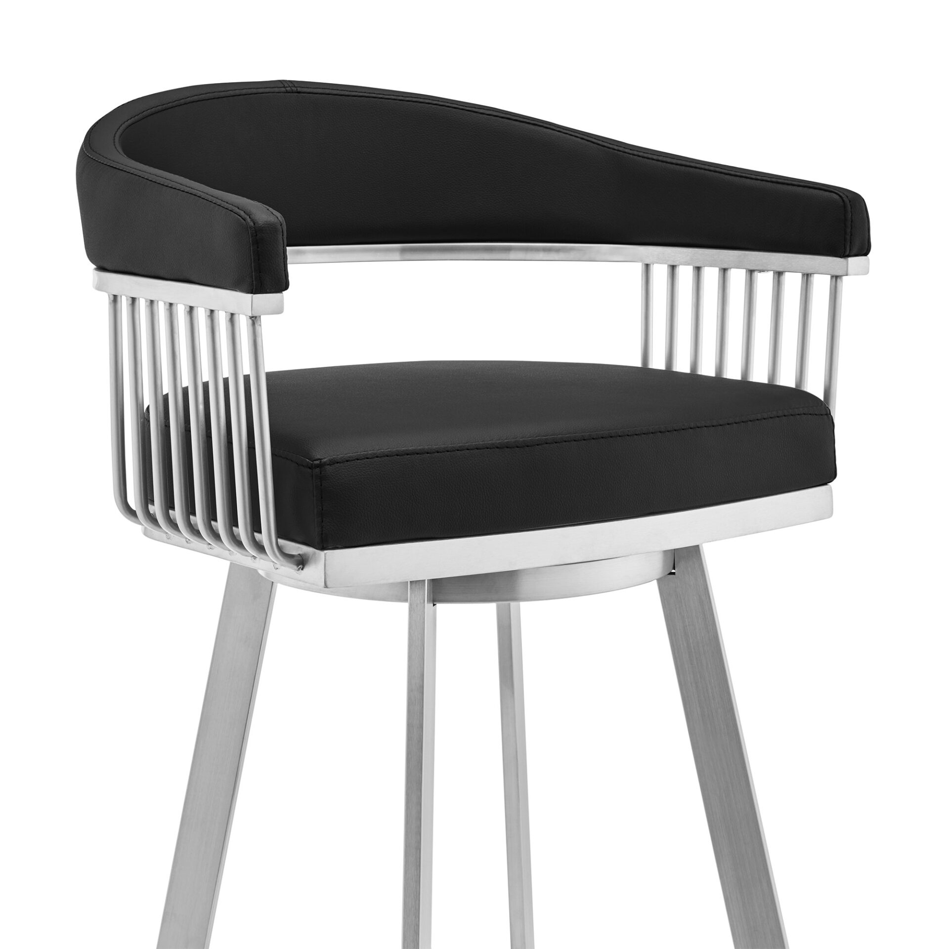 29-Inch Black and Silver Swivel Backless Bar Stool with Footrest 6 29-Inch Black and Silver Swivel Backless Bar Stool with Footrest - Image 6