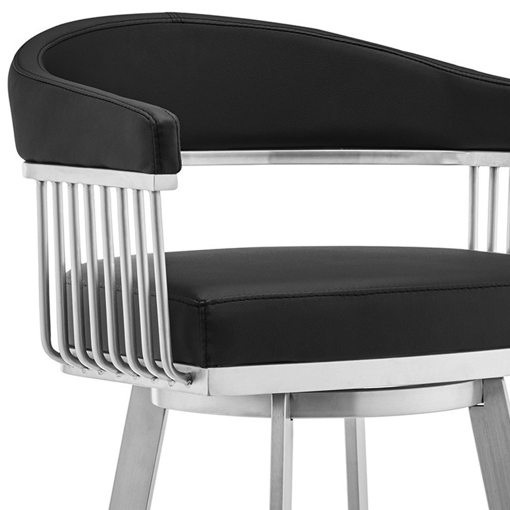 29-Inch Black and Silver Swivel Backless Bar Stool with Footrest 8 29-Inch Black and Silver Swivel Backless Bar Stool with Footrest - Image 8