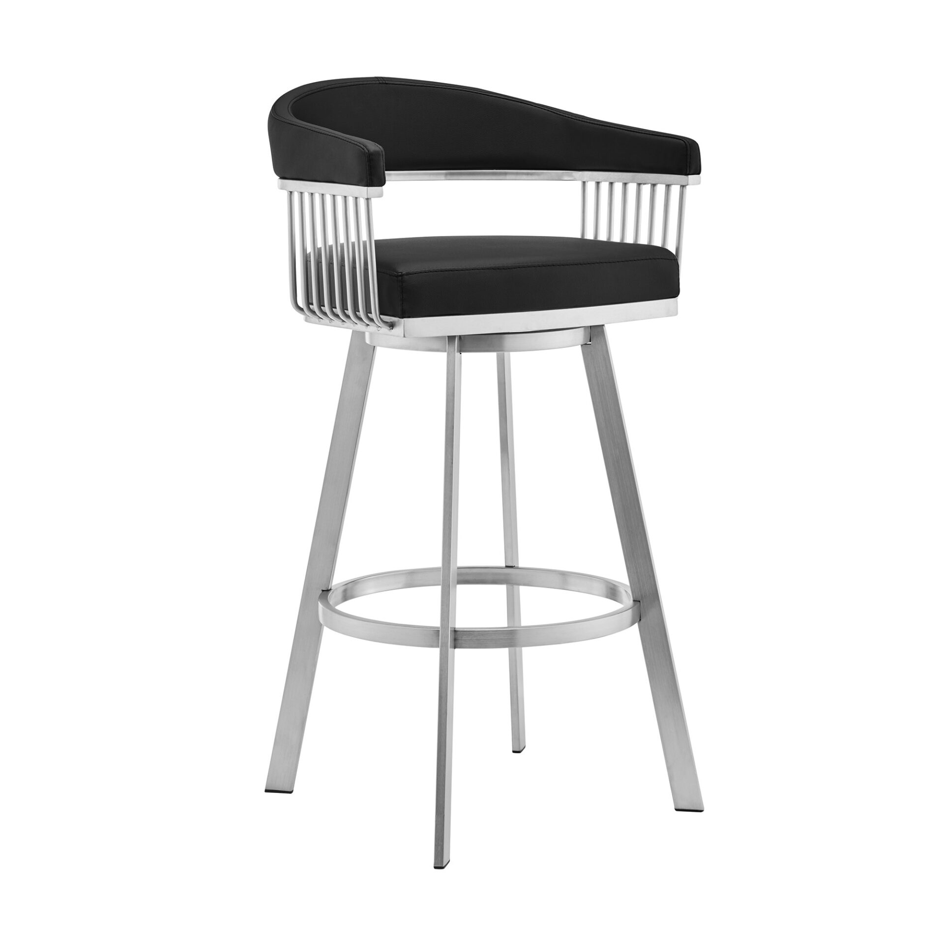 29-Inch Black and Silver Swivel Backless Bar Stool with Footrest 1 29-Inch Black and Silver Swivel Backless Bar Stool with Footrest