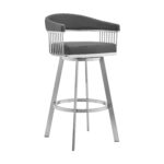 25-Inch Gray and Silver Swivel Backless Counter Height Bar Stool