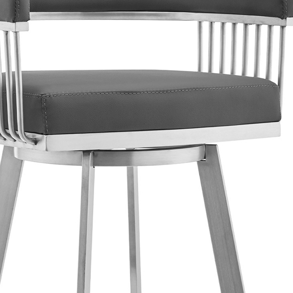 29 Inch Gray and Silver Swivel Backless Bar Stool With Footrest 7 29 Inch Gray and Silver Swivel Backless Bar Stool With Footrest - Image 7
