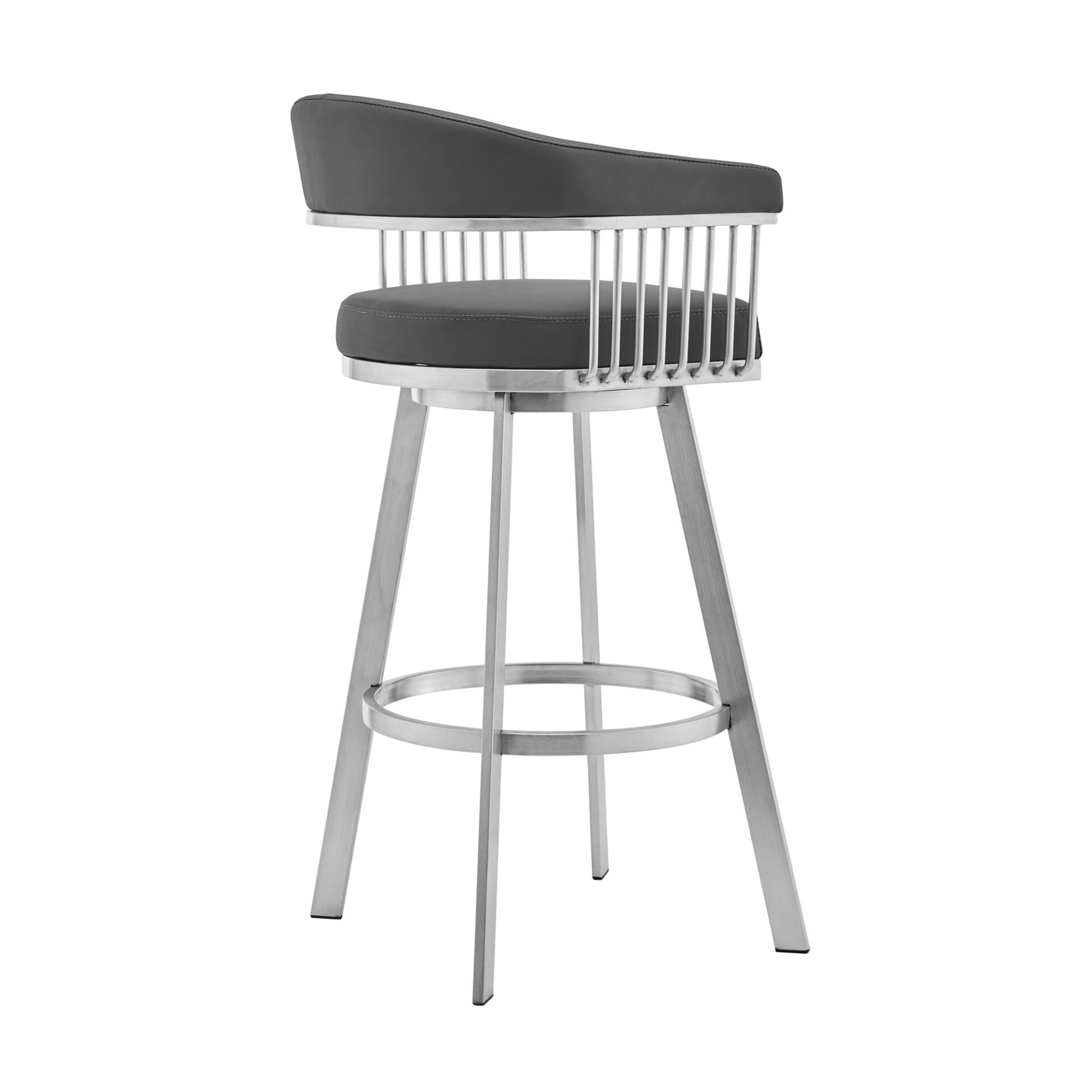 29 Inch Gray and Silver Swivel Backless Bar Stool With Footrest 3 29 Inch Gray and Silver Swivel Backless Bar Stool With Footrest - Image 3