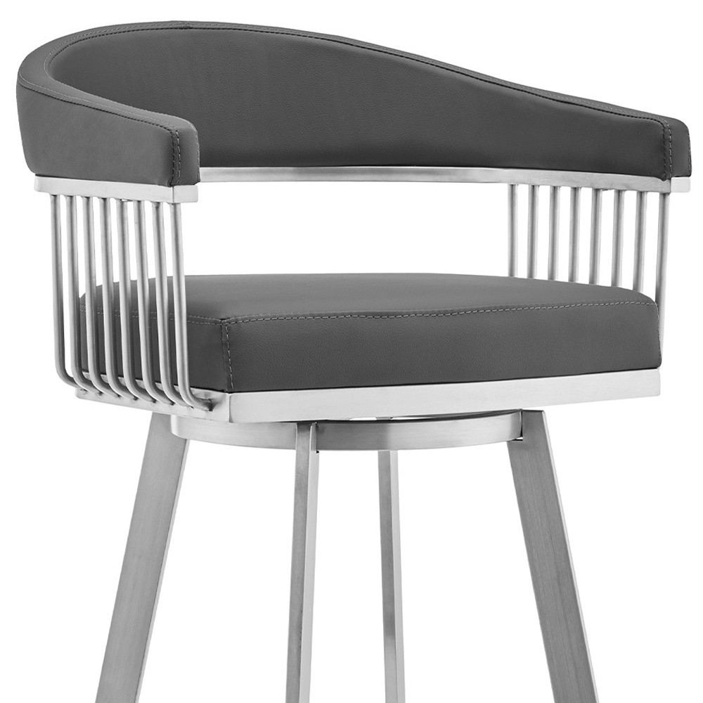 29 Inch Gray and Silver Swivel Backless Bar Stool With Footrest 8 29 Inch Gray and Silver Swivel Backless Bar Stool With Footrest - Image 8