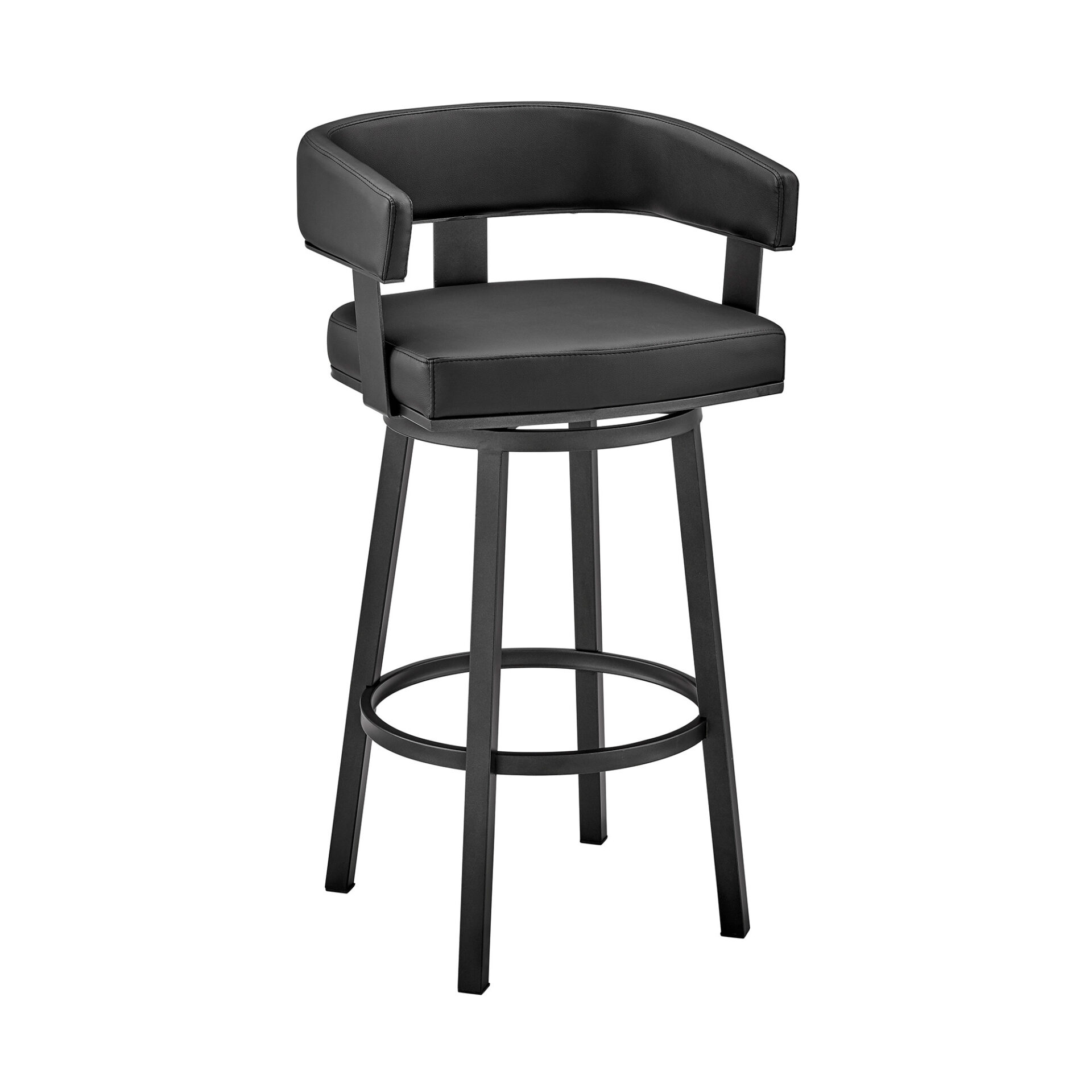 30-Inch Black Faux Leather Swivel Bar Stool With Footrest 1 30-Inch Black Faux Leather Swivel Bar Stool With Footrest