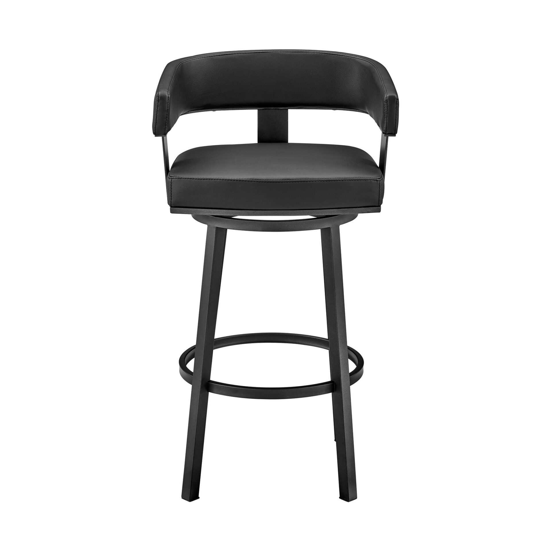 30-Inch Black Faux Leather Swivel Bar Stool With Footrest 3 30-Inch Black Faux Leather Swivel Bar Stool With Footrest - Image 3