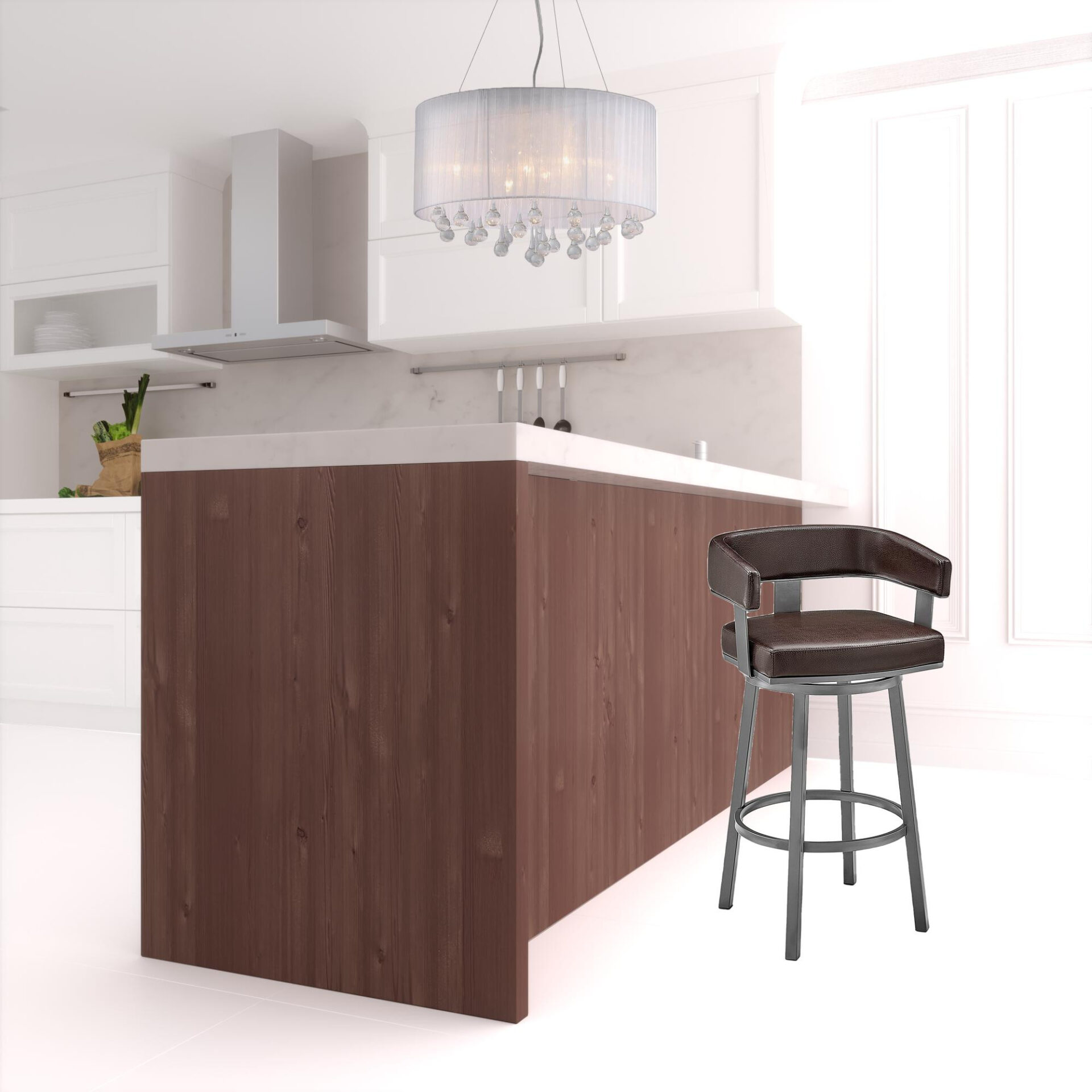 26-Inch Chocolate and Gray Faux Leather Swivel Bar Stool 2 26-Inch Chocolate and Gray Faux Leather Swivel Bar Stool - Image 2