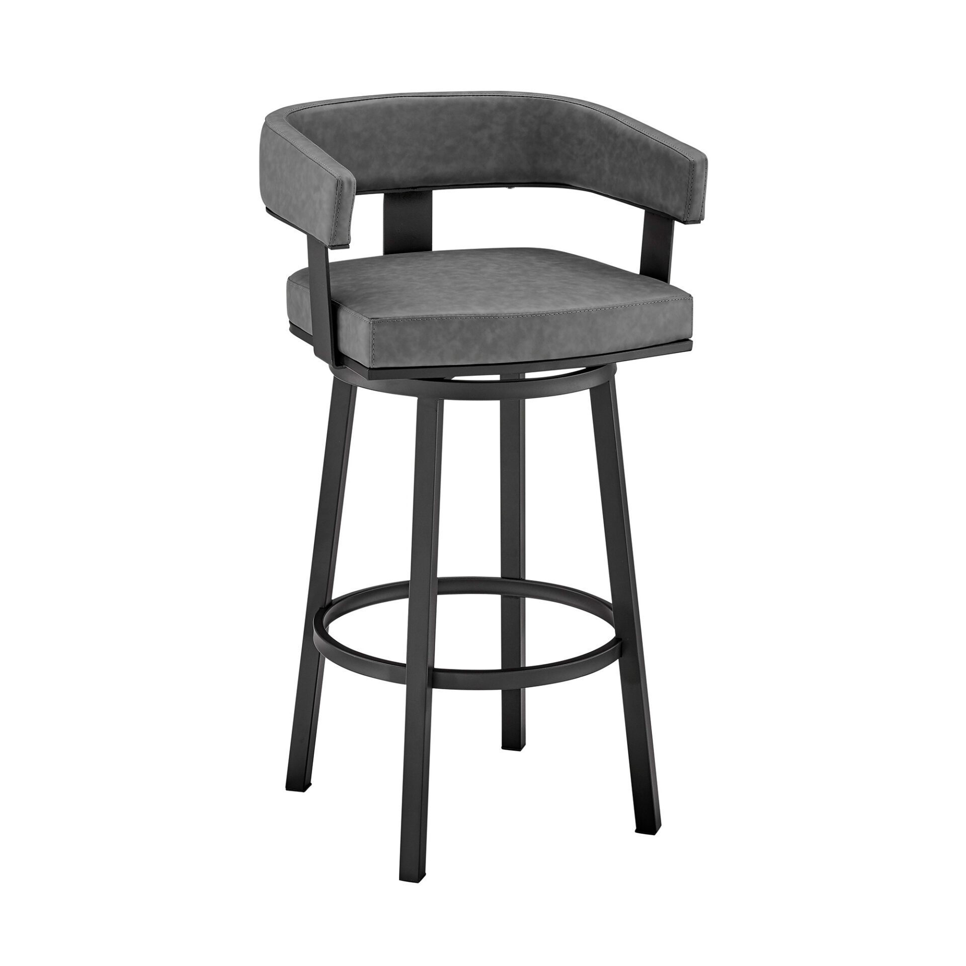 30 Inch Gray and Black Swivel Faux Leather Bar Stool 1 30 Inch Gray and Black Swivel Faux Leather Bar Stool