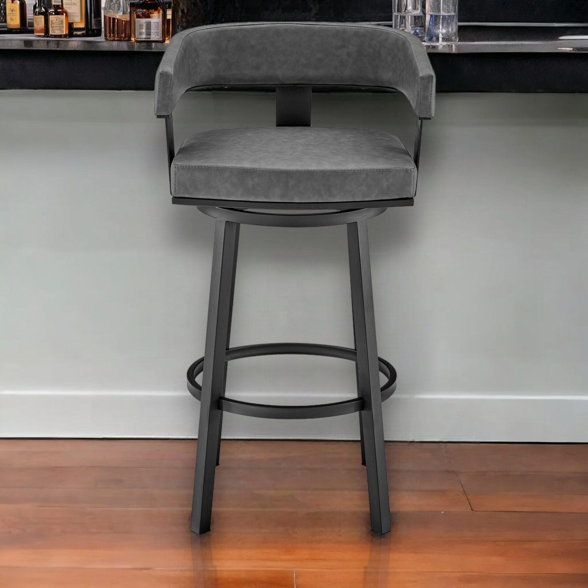 30 Inch Gray and Black Swivel Faux Leather Bar Stool 2 30 Inch Gray and Black Swivel Faux Leather Bar Stool - Image 2