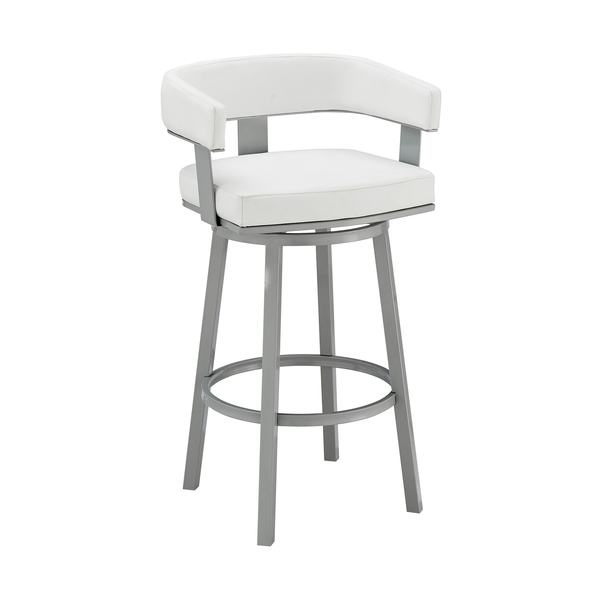 26-Inch White and Gray Swivel Faux Leather Bar Stool 2 26-Inch White and Gray Swivel Faux Leather Bar Stool - Image 2