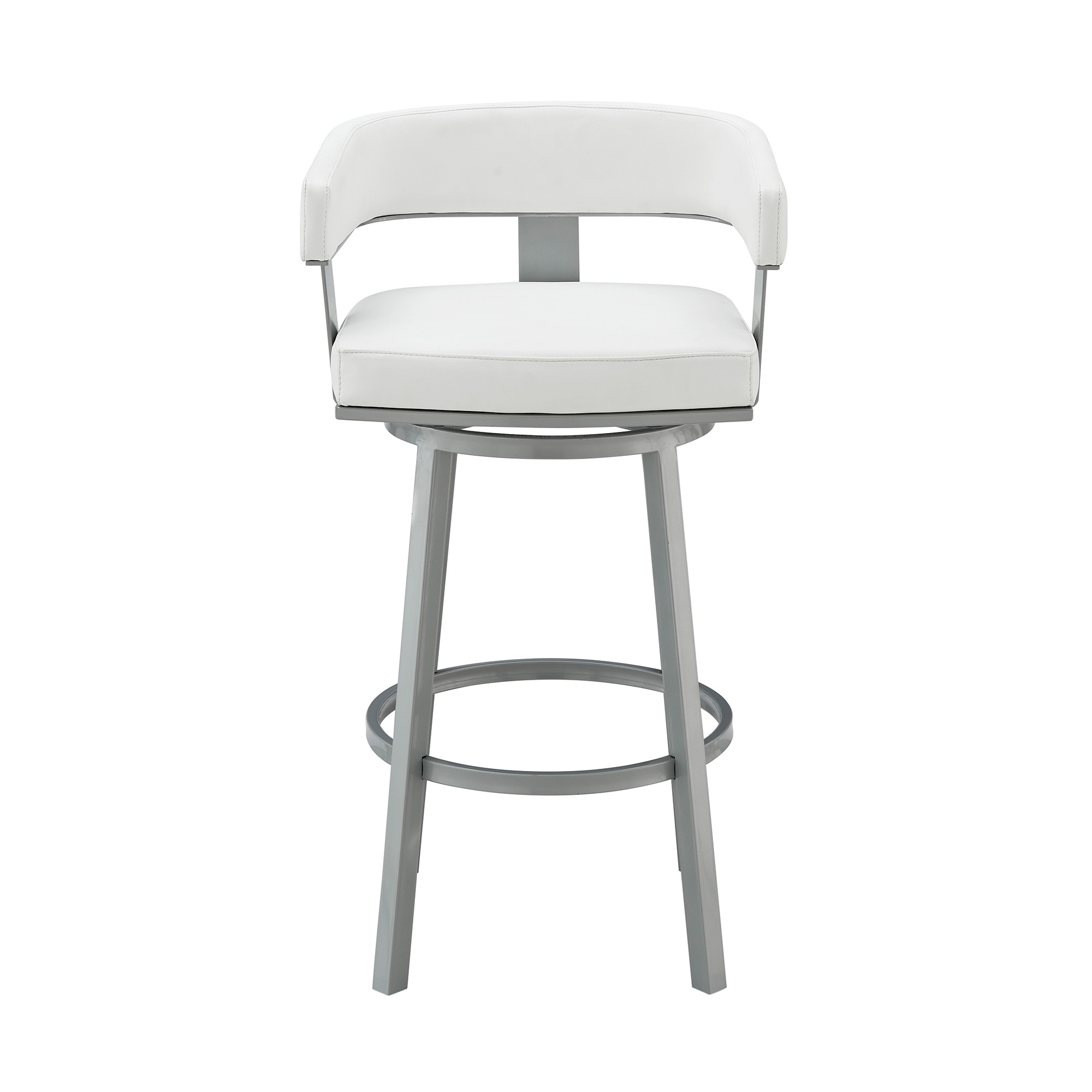 26-Inch White and Gray Swivel Faux Leather Bar Stool 3 26-Inch White and Gray Swivel Faux Leather Bar Stool - Image 3