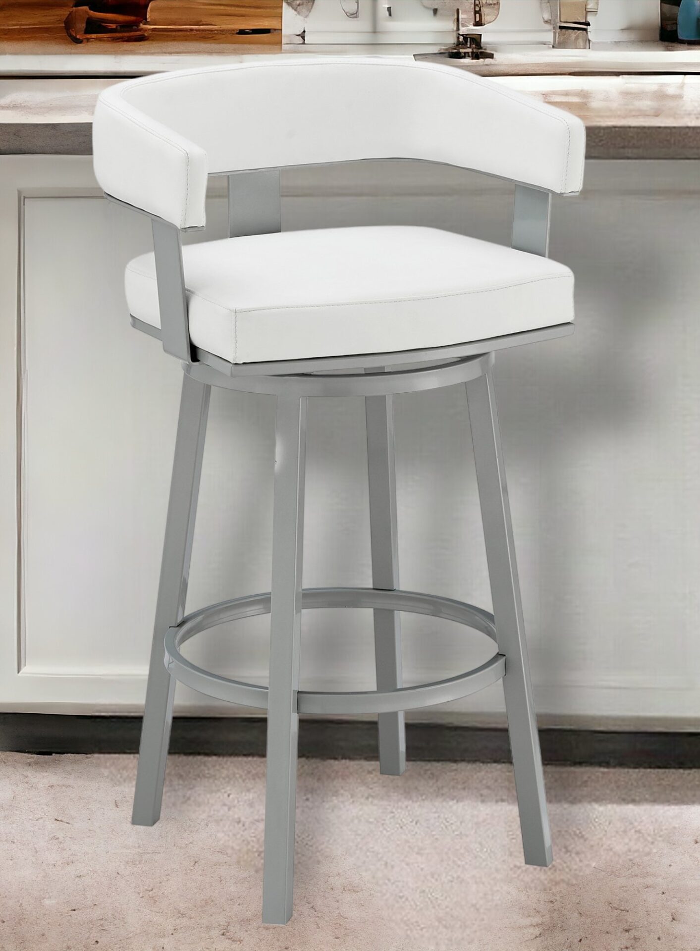 26-Inch White and Gray Swivel Faux Leather Bar Stool 1 26-Inch White and Gray Swivel Faux Leather Bar Stool