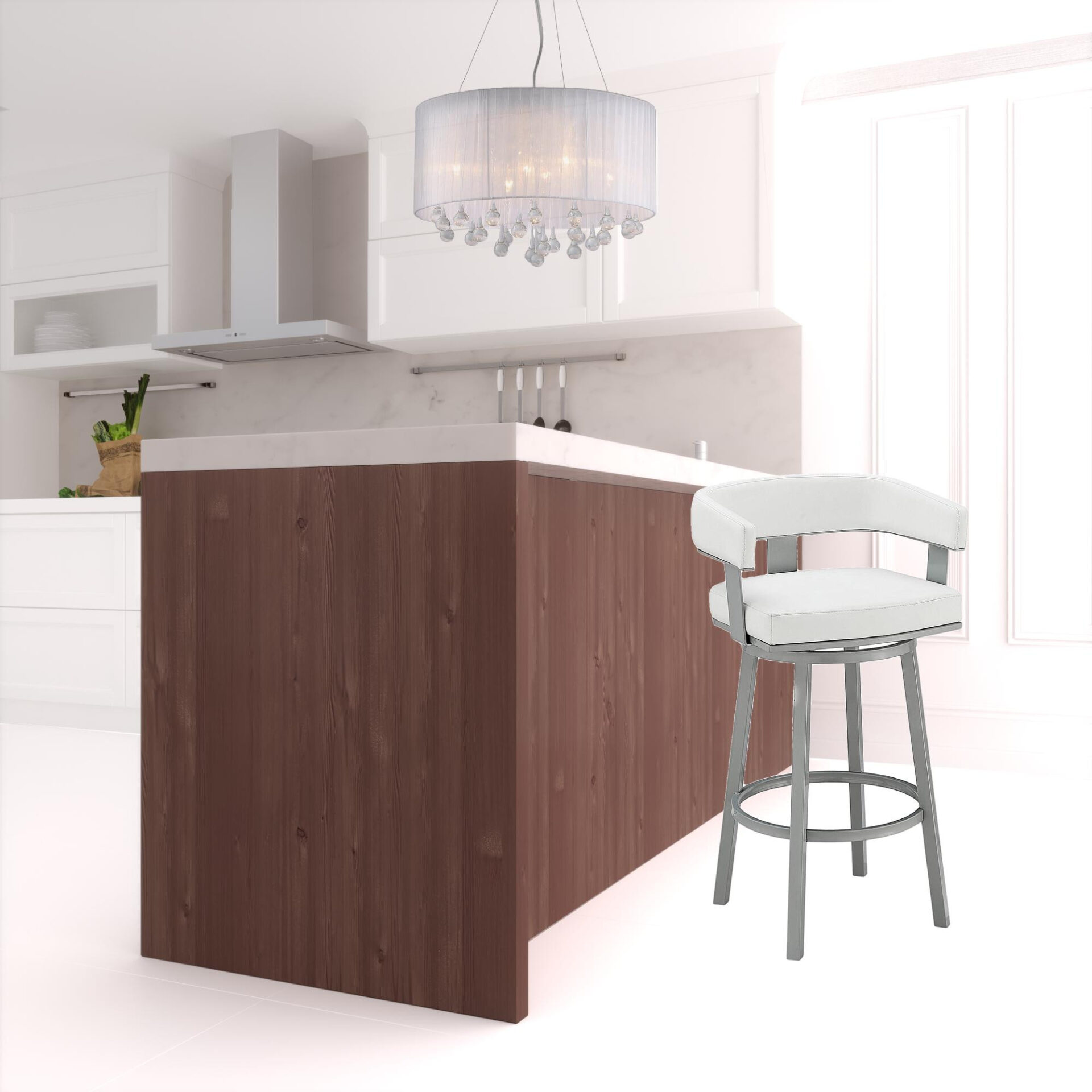 38 Inch White Faux Leather Swivel Low Back Bar Stool 2 38 Inch White Faux Leather Swivel Low Back Bar Stool - Image 2