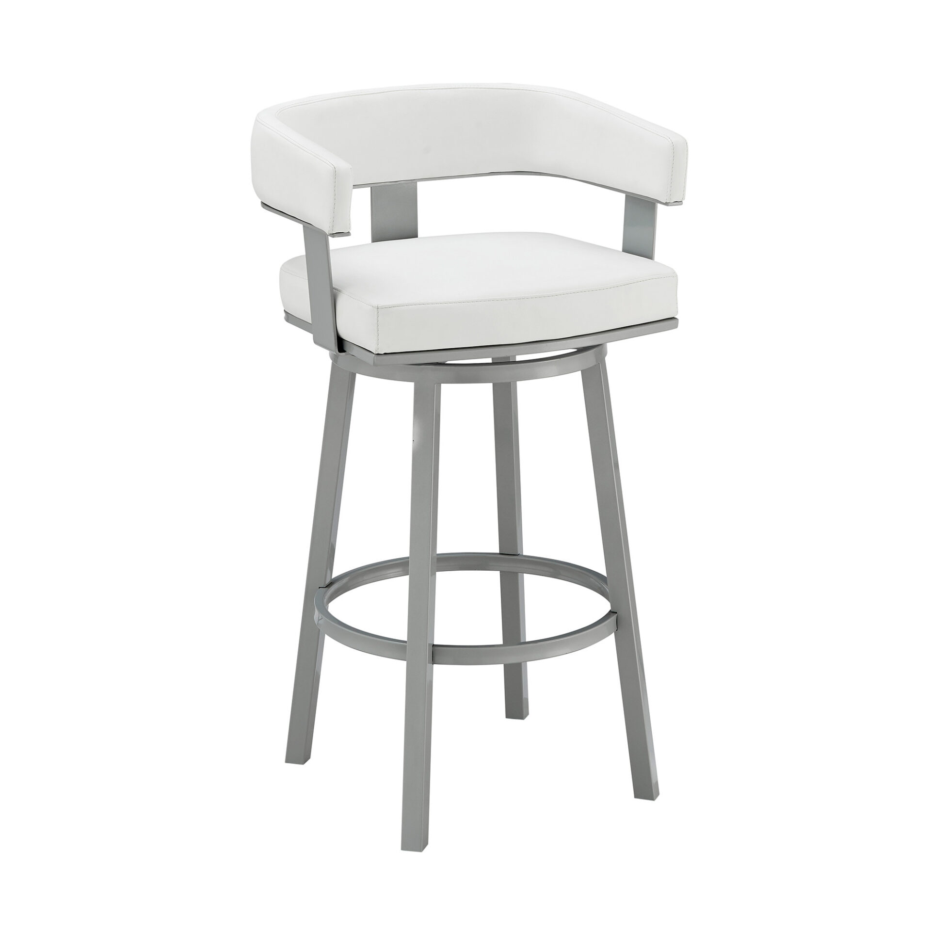38 Inch White Faux Leather Swivel Low Back Bar Stool 1 38 Inch White Faux Leather Swivel Low Back Bar Stool