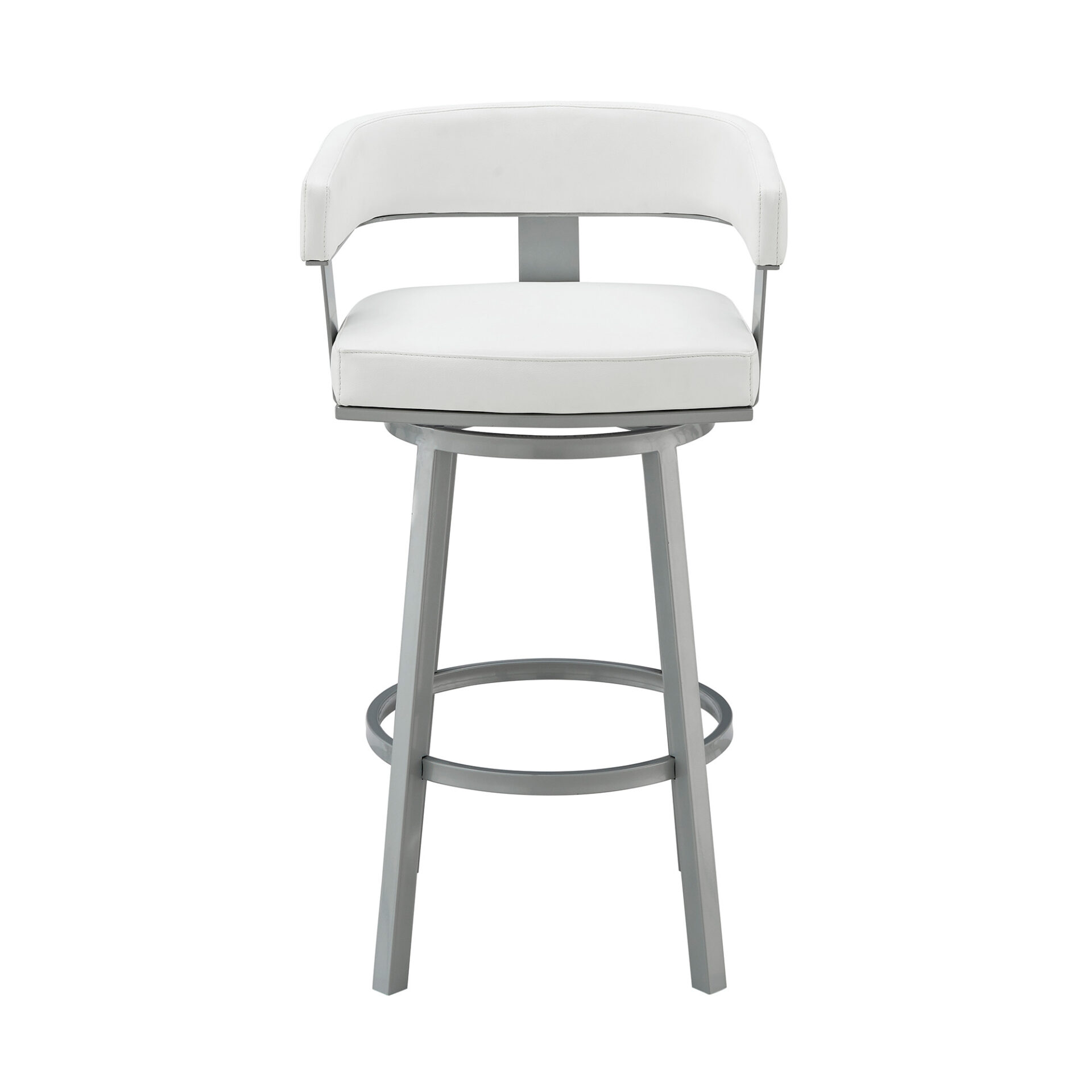 38 Inch White Faux Leather Swivel Low Back Bar Stool 3 38 Inch White Faux Leather Swivel Low Back Bar Stool - Image 3