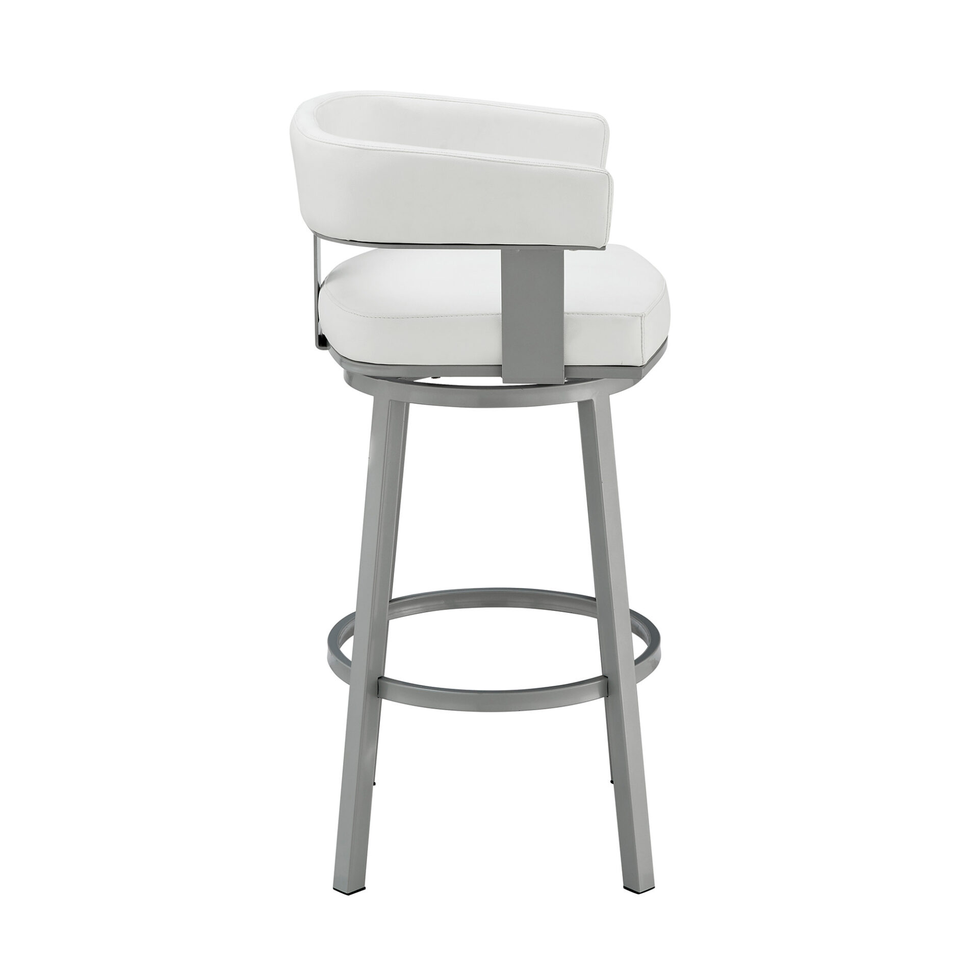 38 Inch White Faux Leather Swivel Low Back Bar Stool 4 38 Inch White Faux Leather Swivel Low Back Bar Stool - Image 4