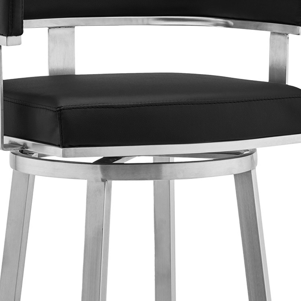 26 Inch Black Faux Leather Swivel Bar Stool With Arms 8 26 Inch Black Faux Leather Swivel Bar Stool With Arms - Image 8