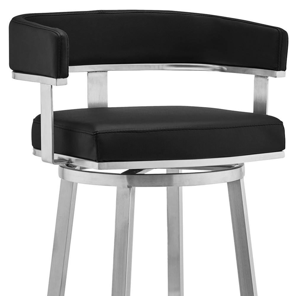 26 Inch Black Faux Leather Swivel Bar Stool With Arms 9 26 Inch Black Faux Leather Swivel Bar Stool With Arms - Image 9