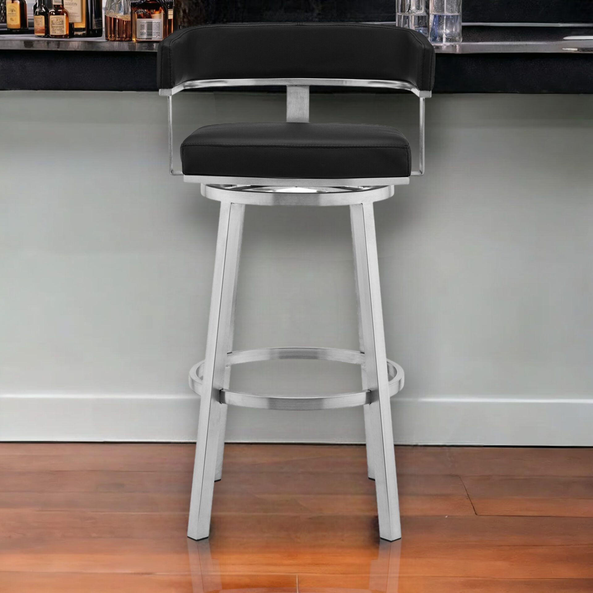 30 Inch Black and Silver Swivel Low Back Bar Stool 2 30 Inch Black and Silver Swivel Low Back Bar Stool - Image 2