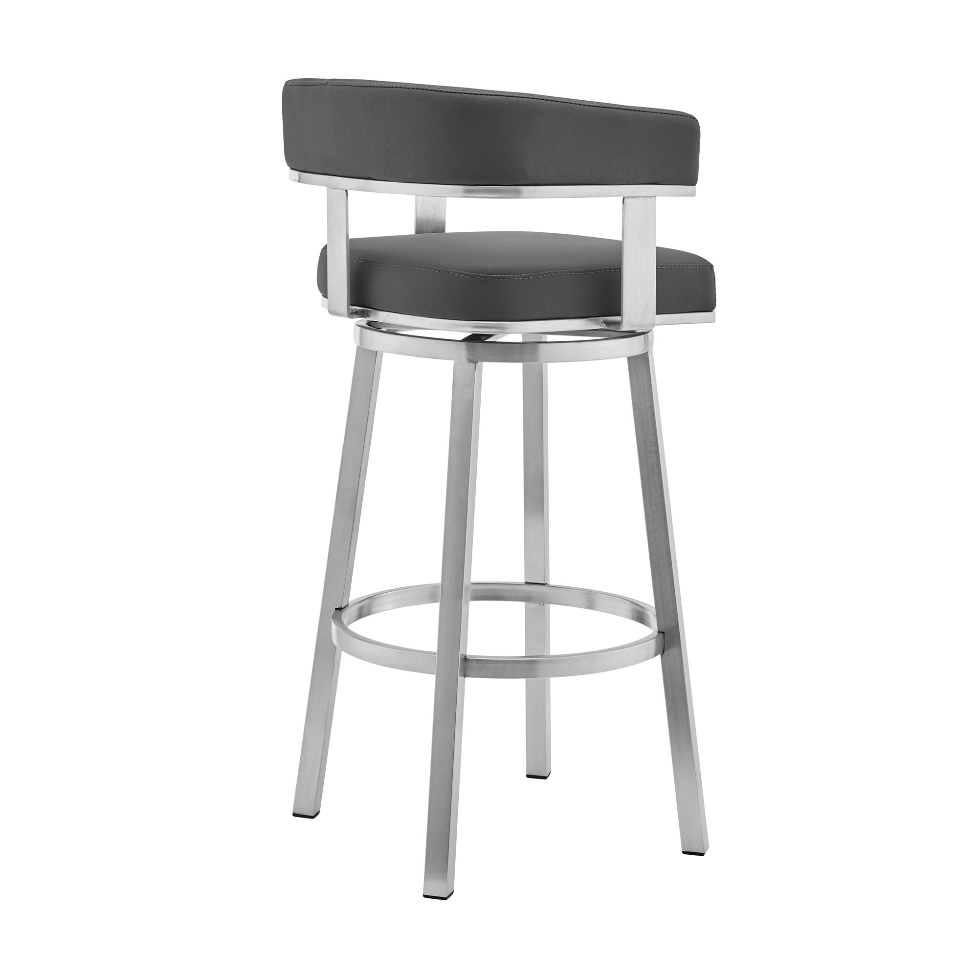 26" Gray Faux Leather Swivel Low Back Bar Stool with Footrest 4 26" Gray Faux Leather Swivel Low Back Bar Stool with Footrest - Image 4