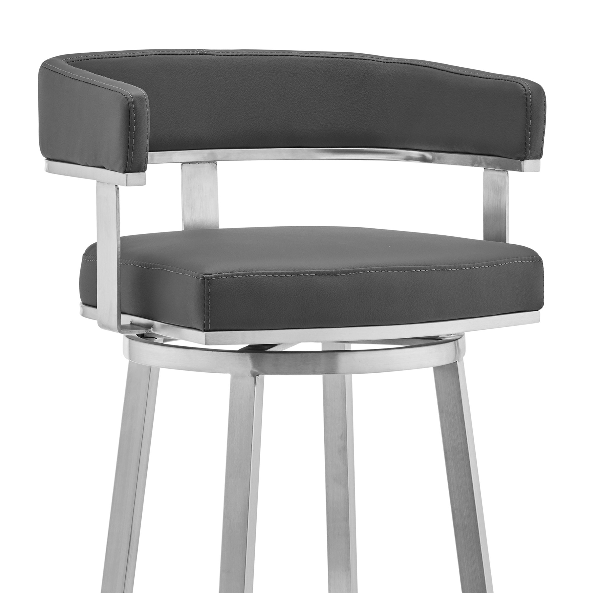 26" Gray Faux Leather Swivel Low Back Bar Stool with Footrest 5 26" Gray Faux Leather Swivel Low Back Bar Stool with Footrest - Image 5
