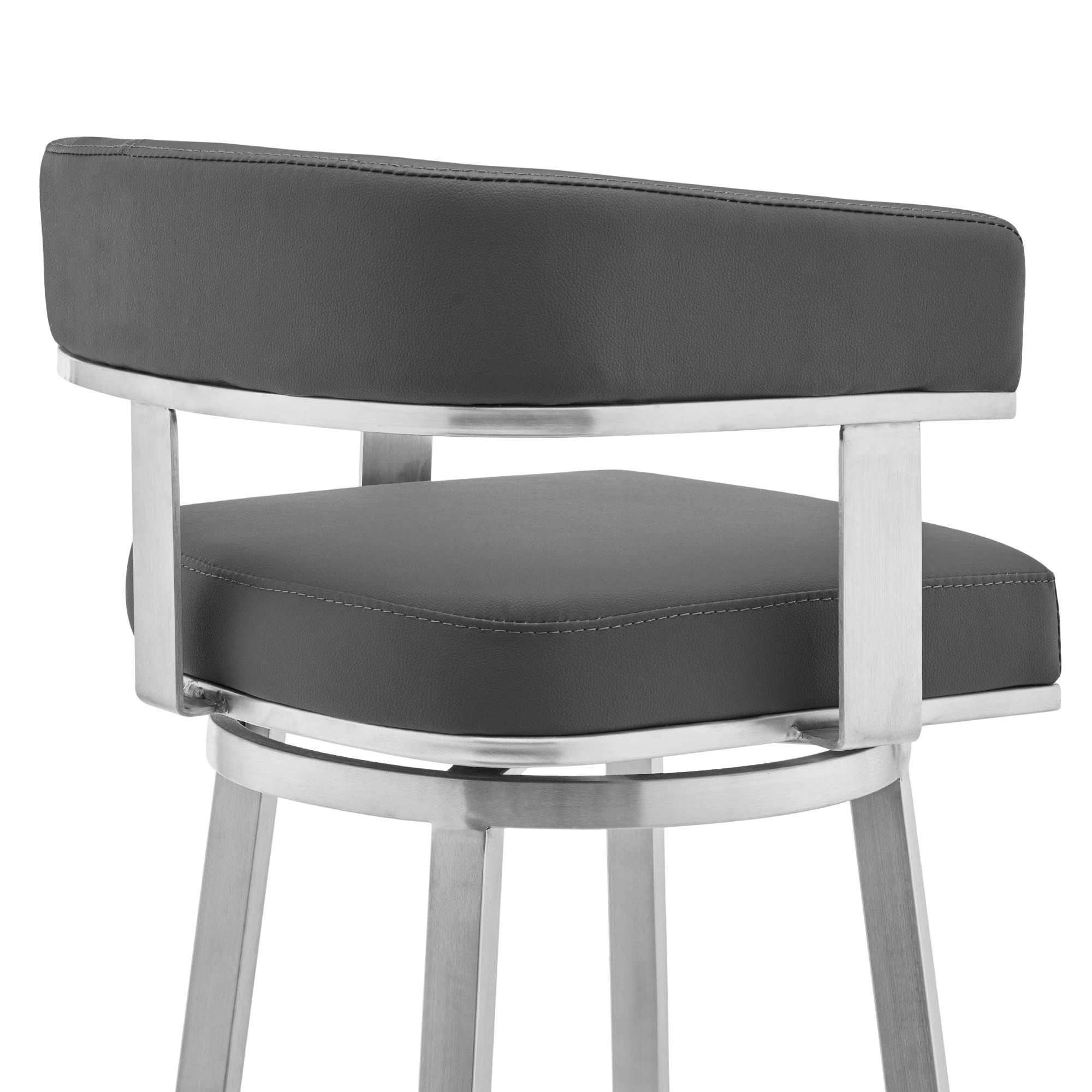 26" Gray Faux Leather Swivel Low Back Bar Stool with Footrest 6 26" Gray Faux Leather Swivel Low Back Bar Stool with Footrest - Image 6