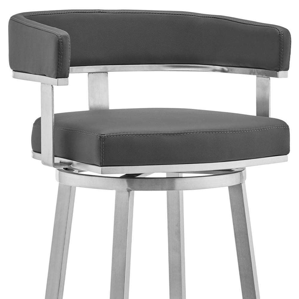 26" Gray Faux Leather Swivel Low Back Bar Stool with Footrest 8 26" Gray Faux Leather Swivel Low Back Bar Stool with Footrest - Image 8
