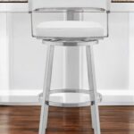 26-Inch White and Silver Swivel Faux Leather Bar Stool 10 26-Inch White and Silver Swivel Faux Leather Bar Stool