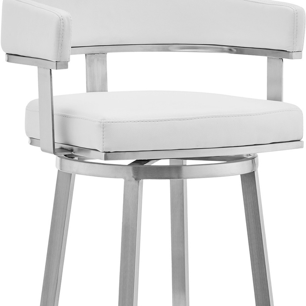 26-Inch White and Silver Swivel Faux Leather Bar Stool 8 26-Inch White and Silver Swivel Faux Leather Bar Stool - Image 8
