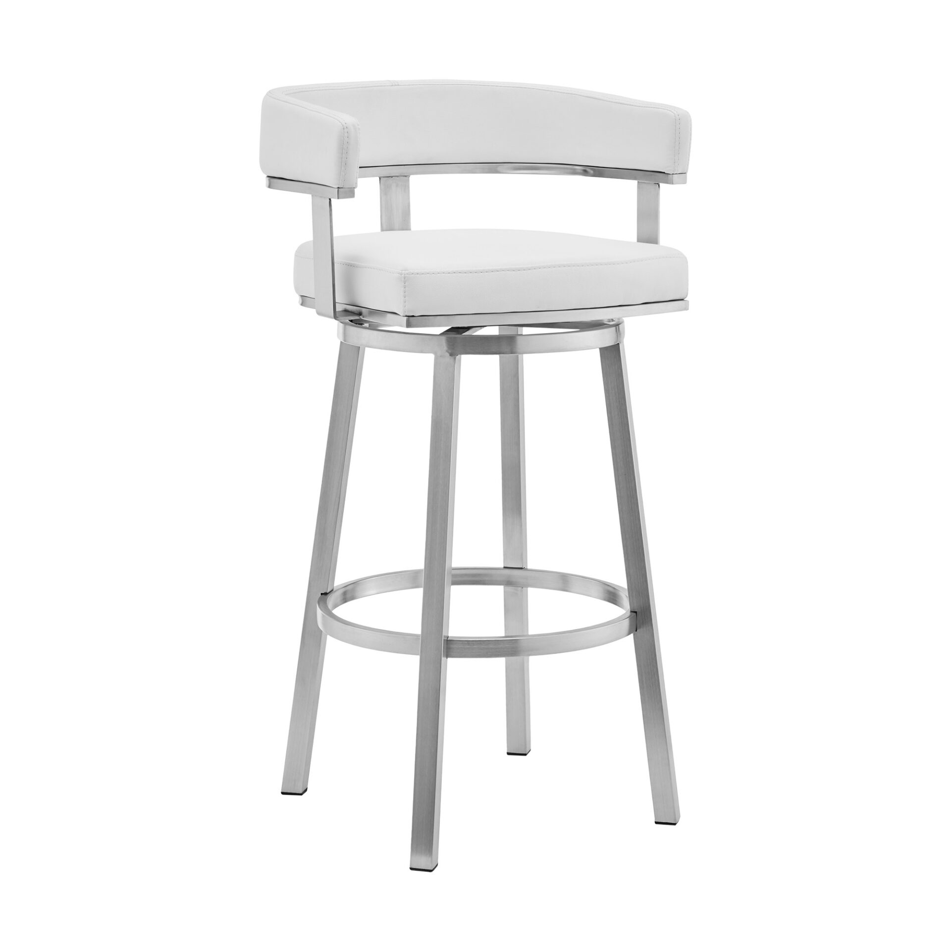 30-Inch White and Silver Swivel Faux Leather Bar Stool 2 30-Inch White and Silver Swivel Faux Leather Bar Stool - Image 2