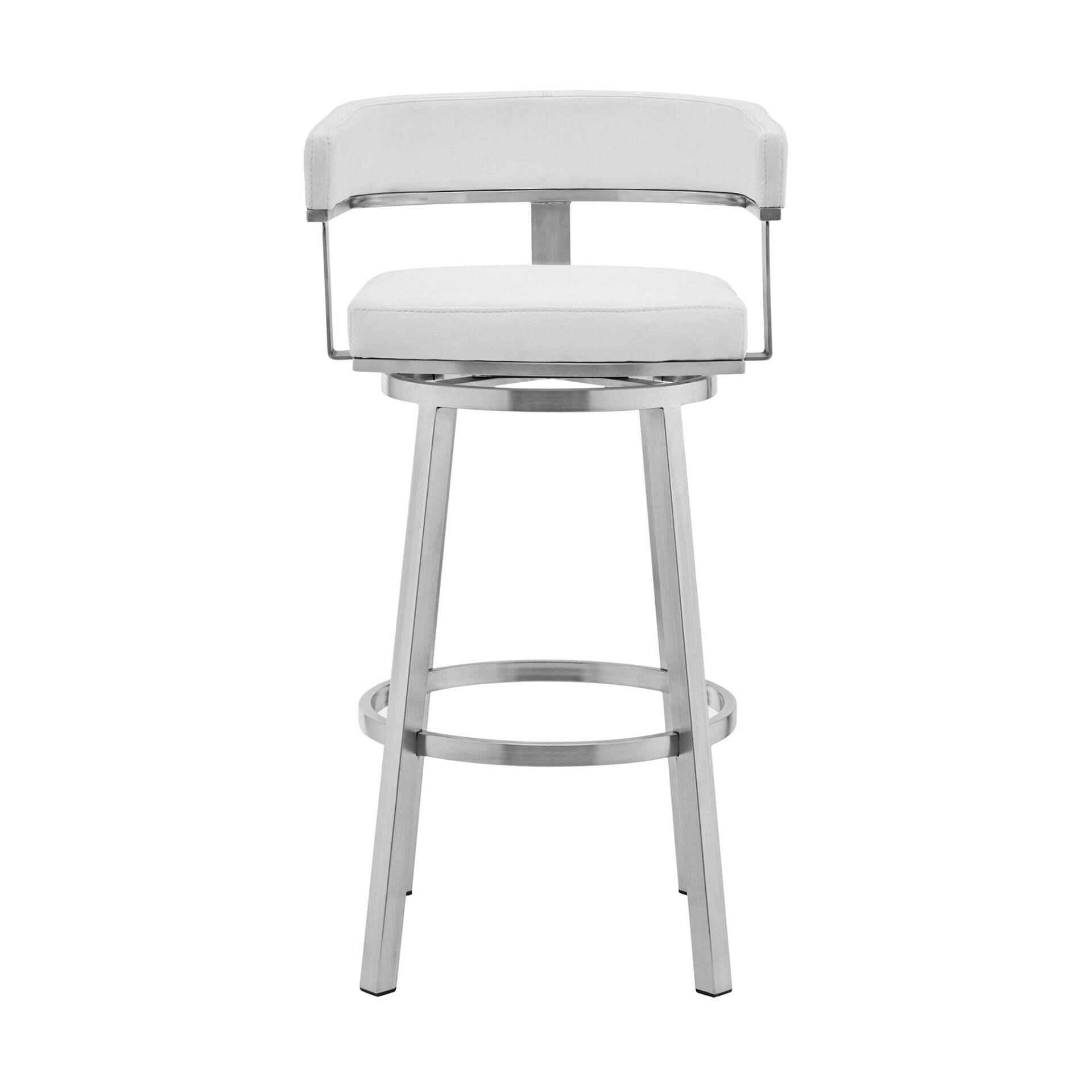 30-Inch White and Silver Swivel Faux Leather Bar Stool 3 30-Inch White and Silver Swivel Faux Leather Bar Stool - Image 3