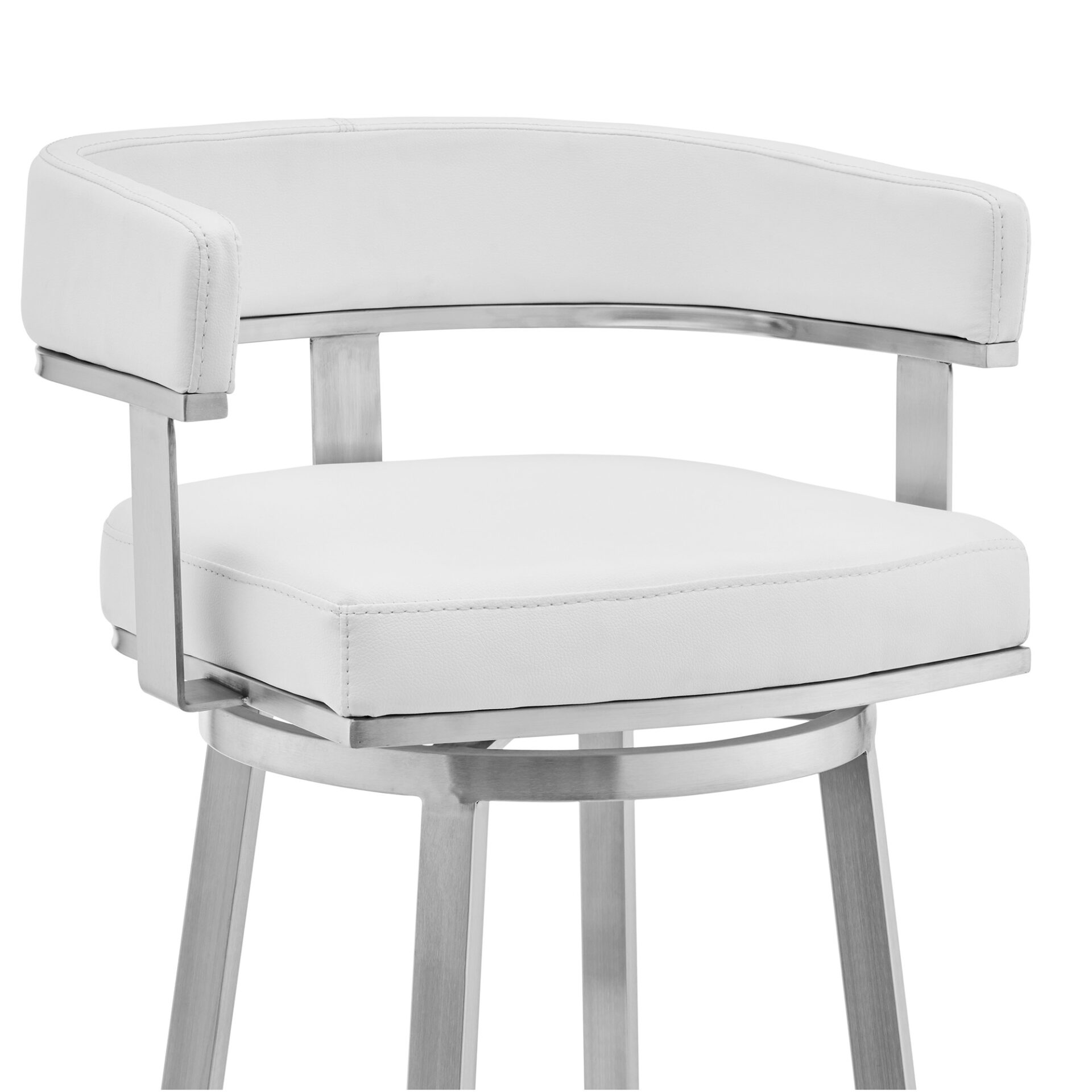 30-Inch White and Silver Swivel Faux Leather Bar Stool 4 30-Inch White and Silver Swivel Faux Leather Bar Stool - Image 4