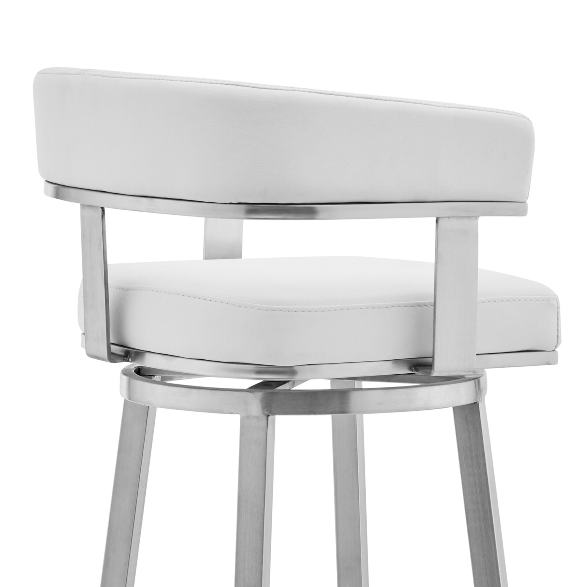 30-Inch White and Silver Swivel Faux Leather Bar Stool 5 30-Inch White and Silver Swivel Faux Leather Bar Stool - Image 5