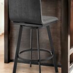 26-Inch Gray and Black Swivel Faux Leather Bar Stool