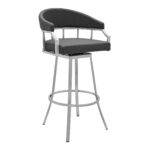 40" Gray Faux Leather and Iron Swivel Bar Stool