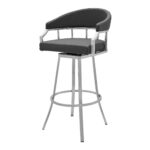 40" Gray Faux Leather and Iron Swivel Bar Stool
