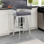 25 Inch Slate Gray Swivel Bar Stool With Armrests