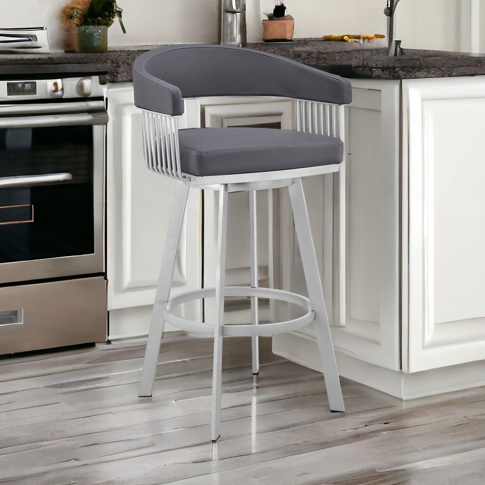 29 Inch Slate Gray Swivel Bar Stool with Low Back 2 29 Inch Slate Gray Swivel Bar Stool with Low Back - Image 2