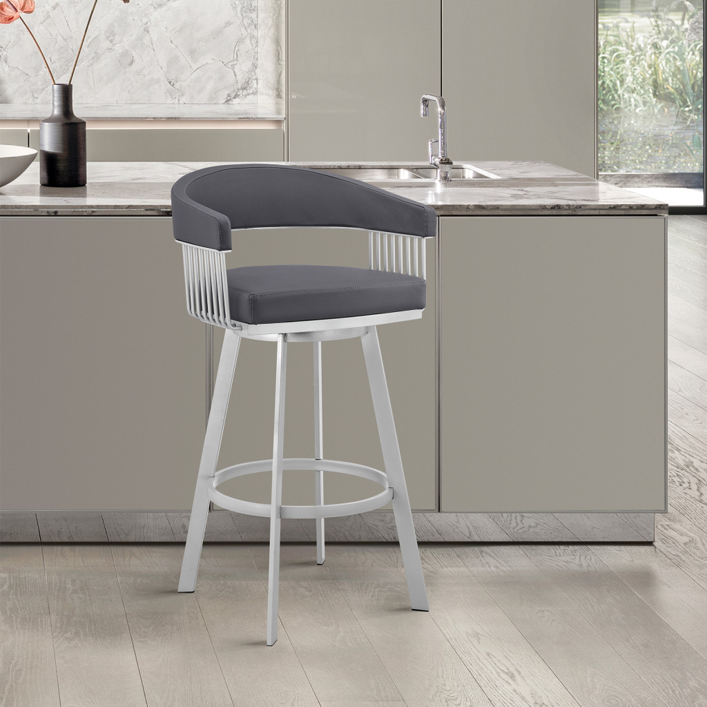 29 Inch Slate Gray Swivel Bar Stool with Low Back 9 29 Inch Slate Gray Swivel Bar Stool with Low Back - Image 9