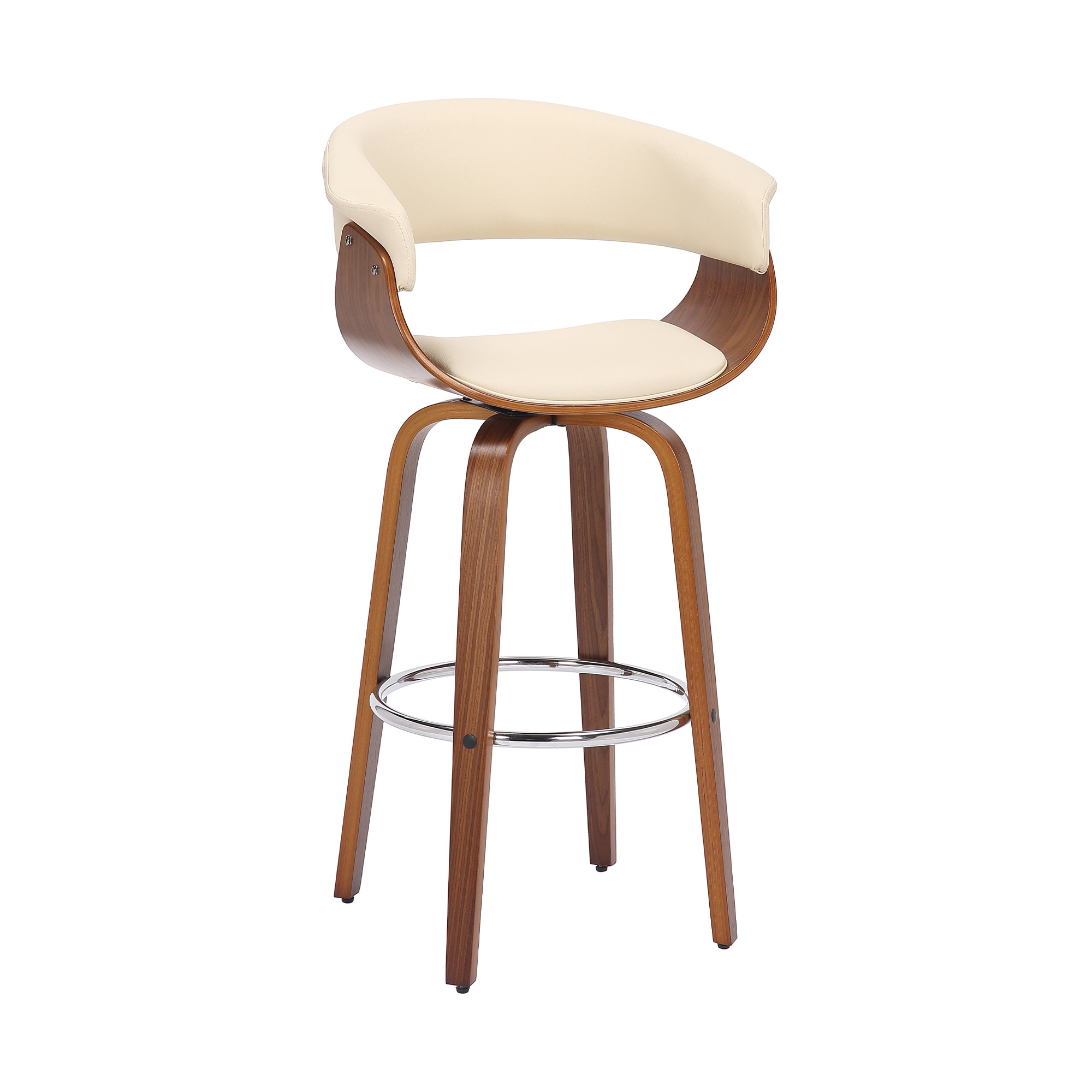 27-Inch Cream and Brown Swivel Low Back Bar Stool 3 27-Inch Cream and Brown Swivel Low Back Bar Stool - Image 3