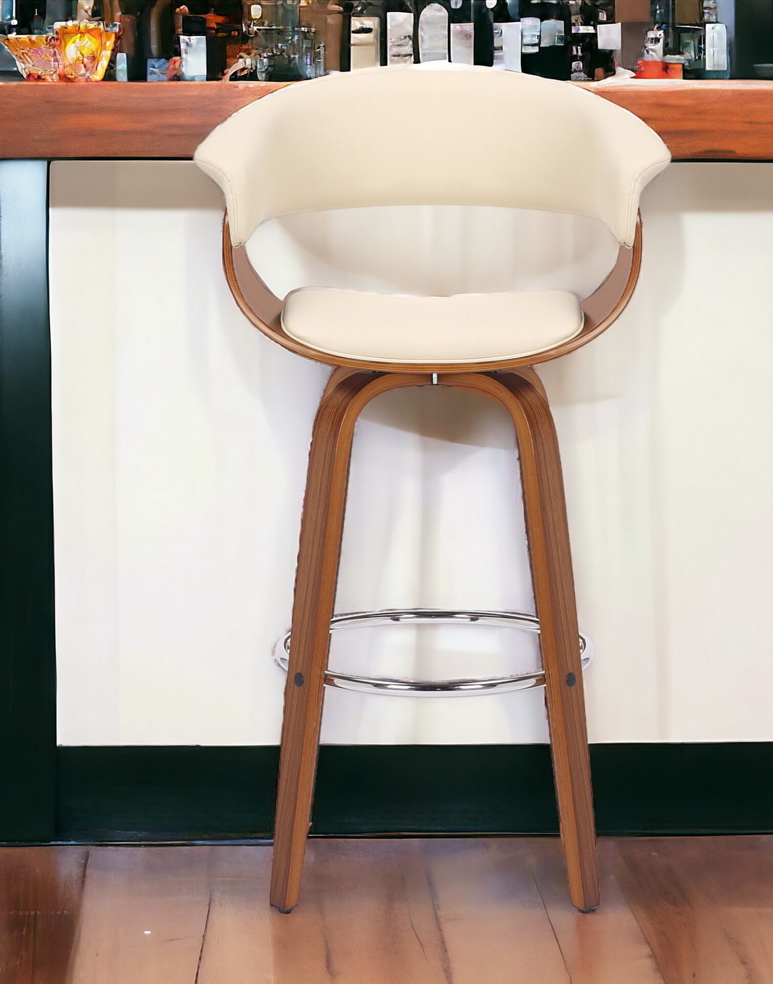 27-Inch Cream and Brown Swivel Low Back Bar Stool 1 27-Inch Cream and Brown Swivel Low Back Bar Stool