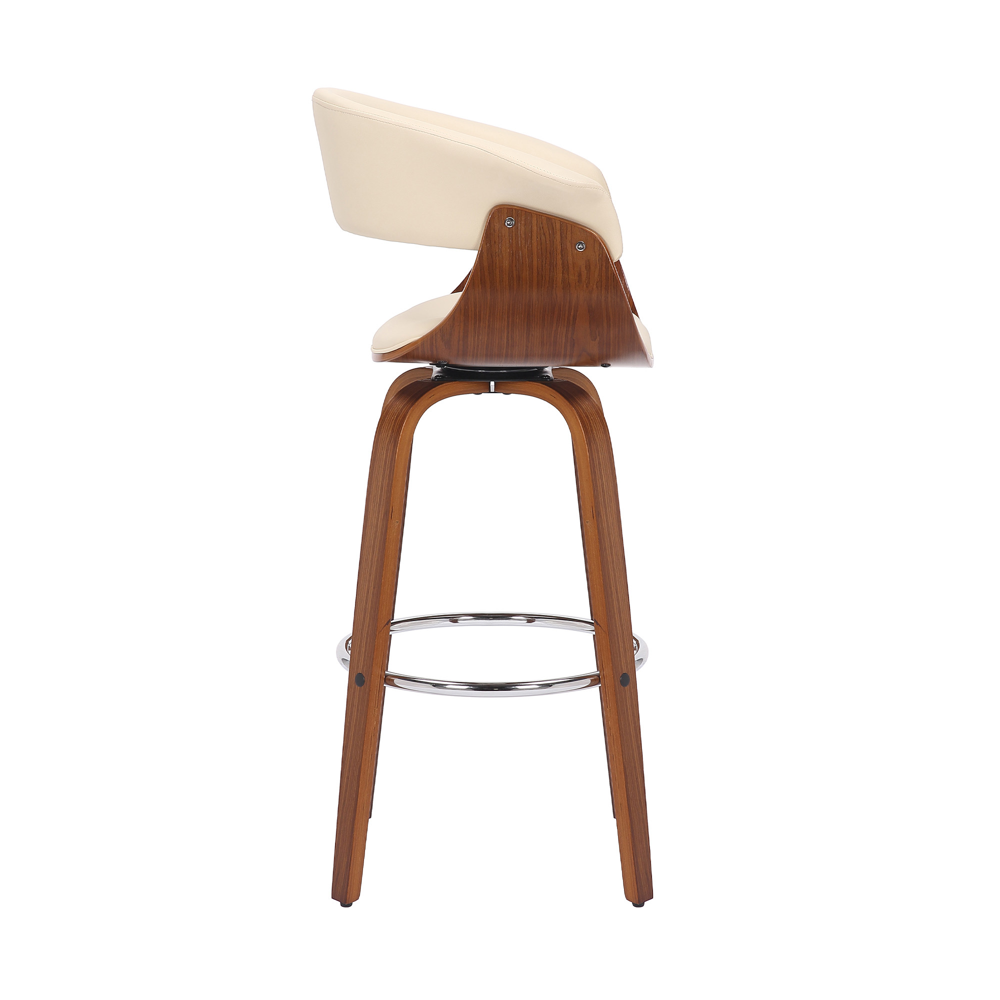 27-Inch Cream and Brown Swivel Low Back Bar Stool 4 27-Inch Cream and Brown Swivel Low Back Bar Stool - Image 4