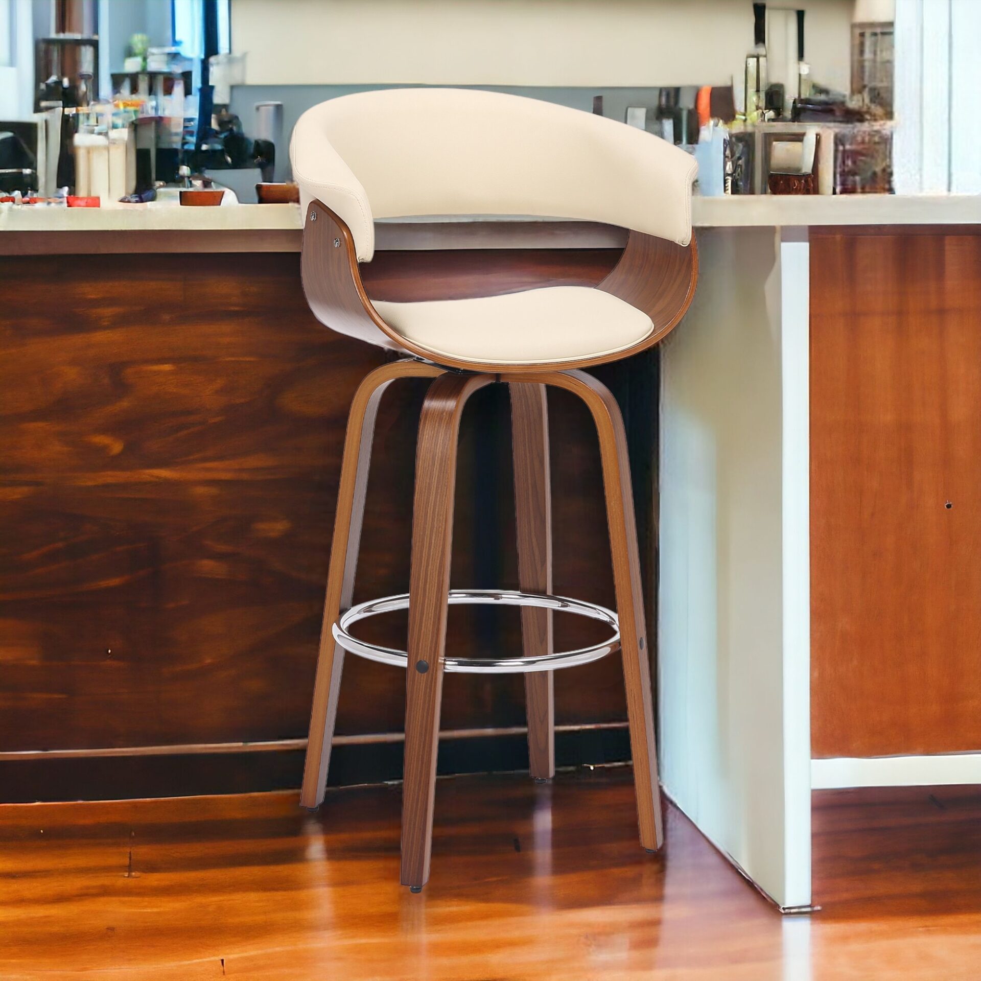 31 Inch Cream and Brown Swivel Faux Leather Bar Stool 2 31 Inch Cream and Brown Swivel Faux Leather Bar Stool - Image 2