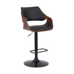 25" Adjustable Height Black Swivel Bar Stool with Walnut Wood 10 25" Adjustable Height Black Swivel Bar Stool with Walnut Wood