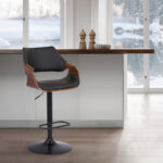 25" Adjustable Height Black Swivel Bar Stool with Walnut Wood 18 25" Adjustable Height Black Swivel Bar Stool with Walnut Wood