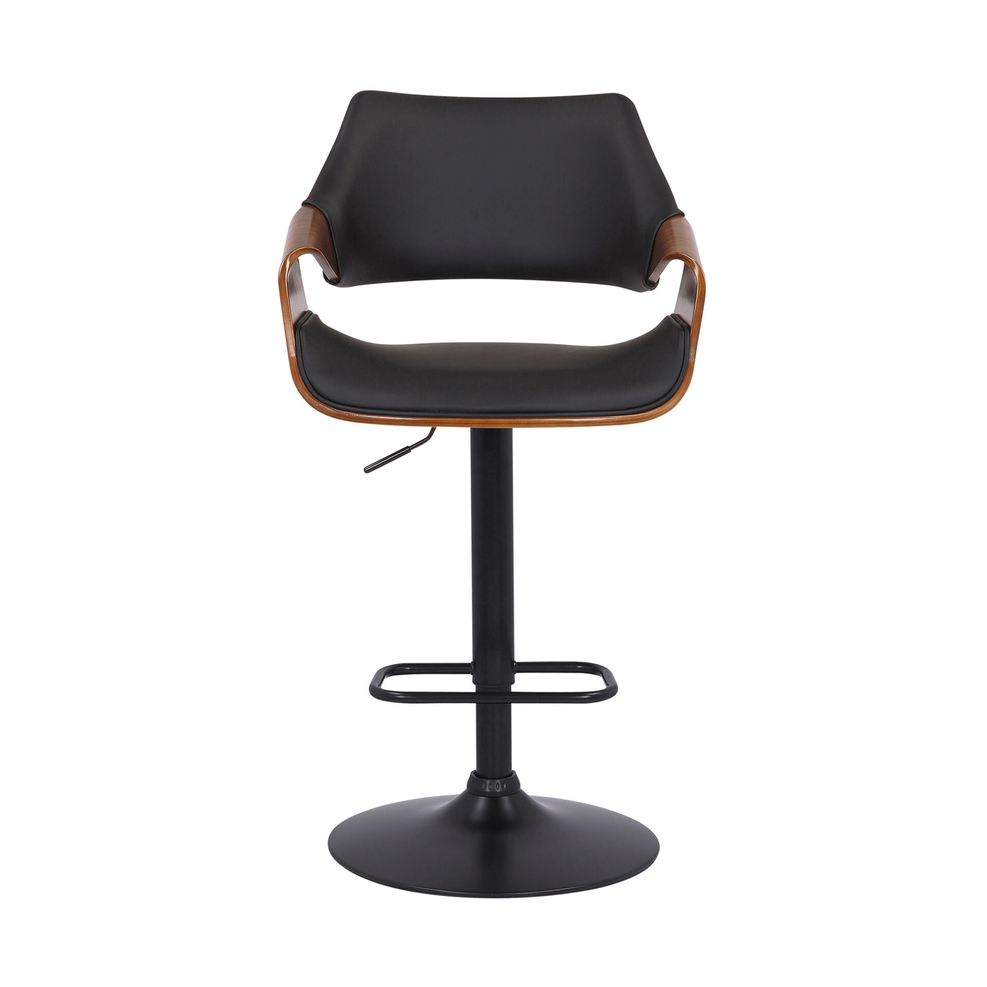 25" Adjustable Height Black Swivel Bar Stool with Walnut Wood 3 25" Adjustable Height Black Swivel Bar Stool with Walnut Wood - Image 3