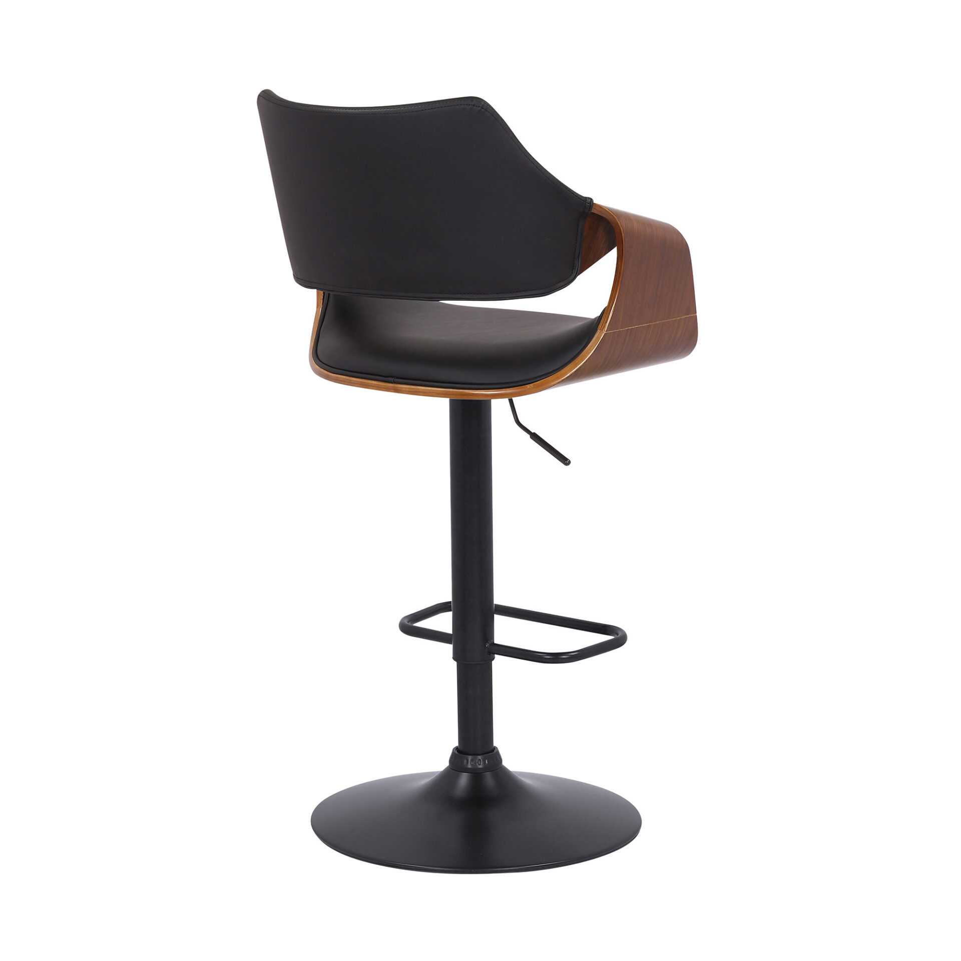 25" Adjustable Height Black Swivel Bar Stool with Walnut Wood 5 25" Adjustable Height Black Swivel Bar Stool with Walnut Wood - Image 5