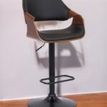 25" Adjustable Height Black Swivel Bar Stool with Walnut Wood 11 25" Adjustable Height Black Swivel Bar Stool with Walnut Wood