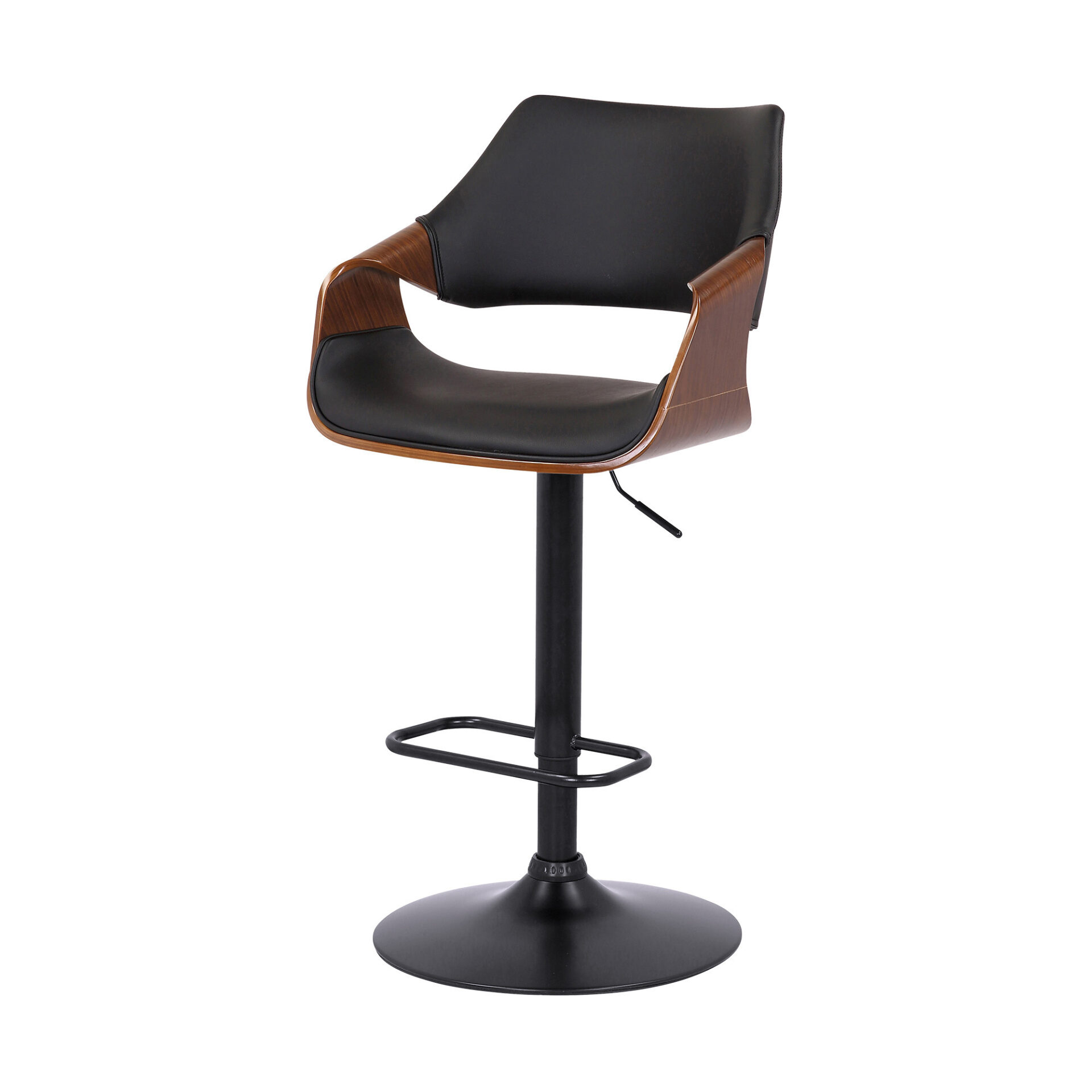 25" Adjustable Height Black Swivel Bar Stool with Walnut Wood 8 25" Adjustable Height Black Swivel Bar Stool with Walnut Wood - Image 8